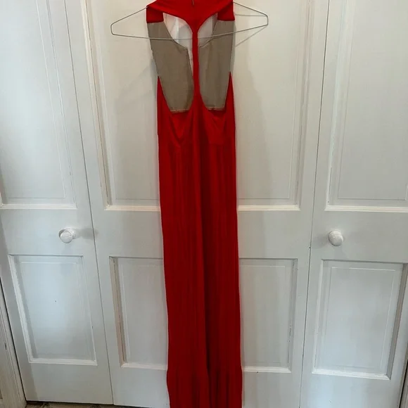 Coral beaded maxi dress side small - Picture 2 of 5